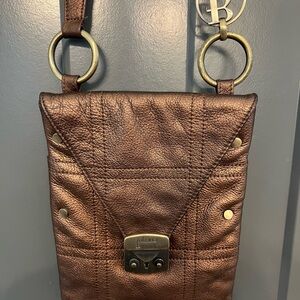 Bolzano Brown Copper Leather Bag with Red Patterned Lining